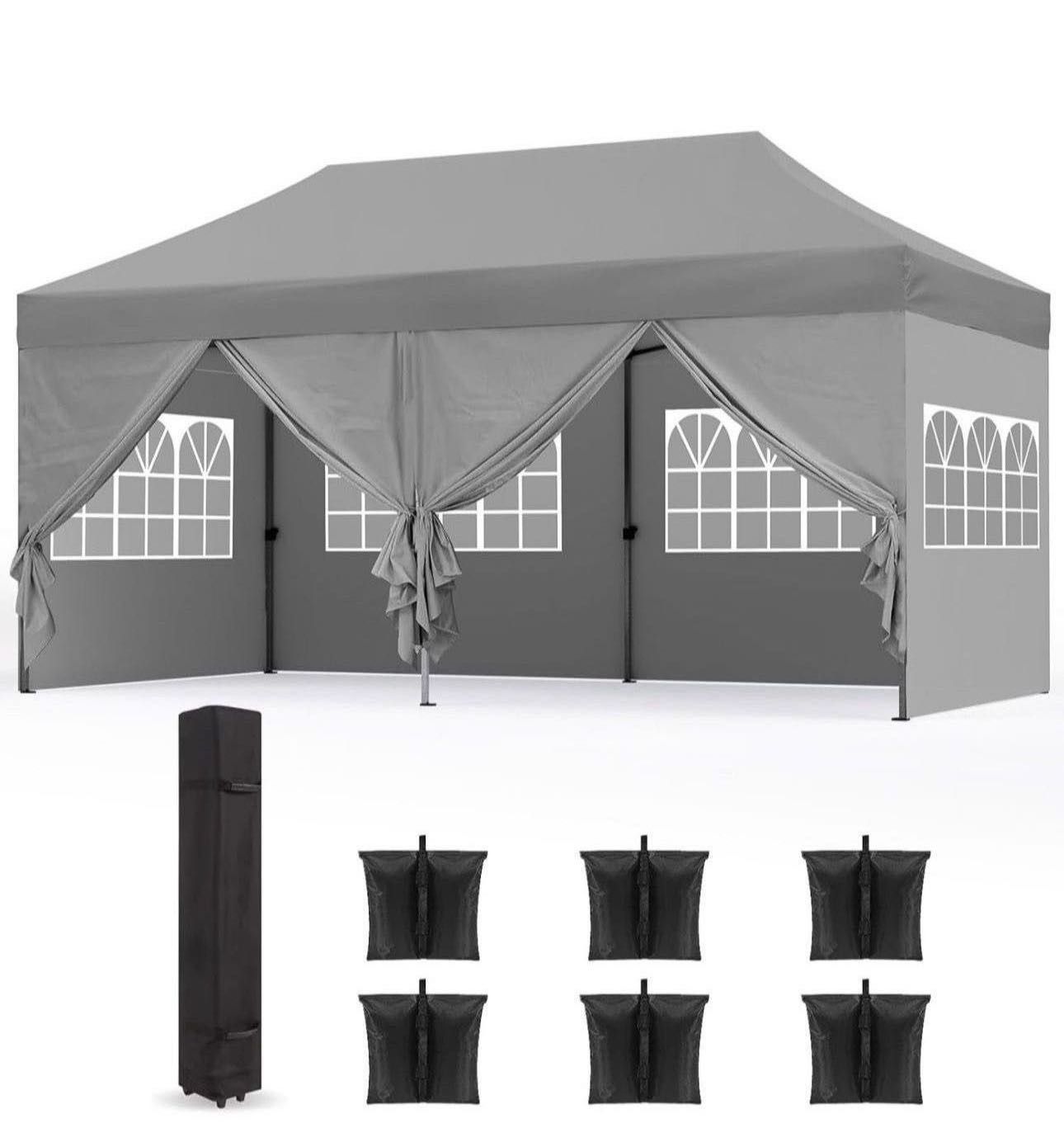 10x20 FT Heavy Duty Pop Up Canopy, 10x20 Canopy Tent with 6 Sidewalls Made of 420D Oxford Fabric, Instant Shade Canopy Tent for Parties Beach Outdoor