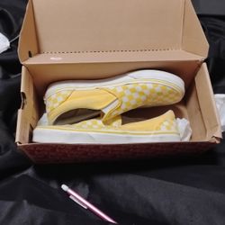 Yellow Checkered Slip On Vans 