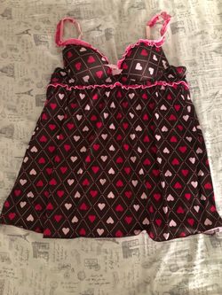 Heart Print Satin Babydoll Lingerie Top
