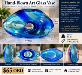Hand-Blown Aqua & Cobalt Blue Art Glass Vase – $65 OBO
