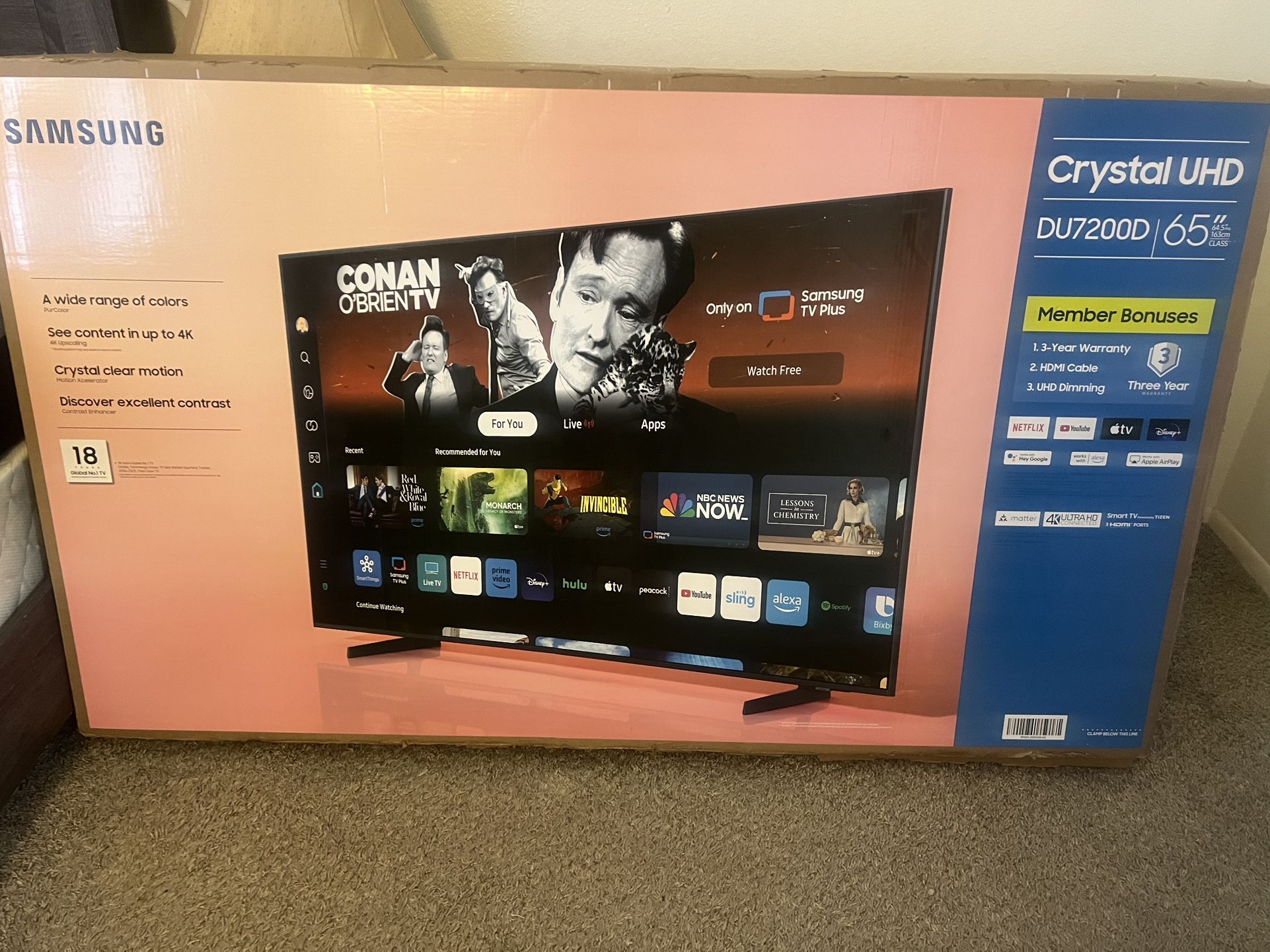 Samsung 65” Crystal UHD 4K Smart TV (Model DU7200D)