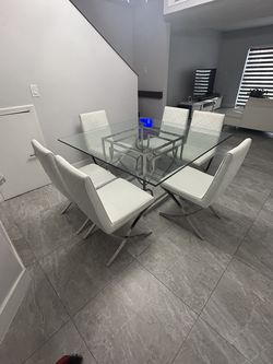 54" Glass Dining Table + 6 off-white chairs - Must Go