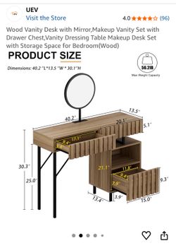 Wood Vanity Desk with Mirror