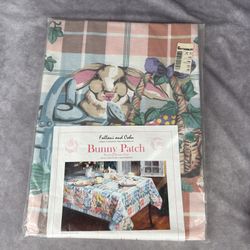 NOS Bunny Patch Easter Plaid Tablecloth 60x84 Oblong Cotton Spring