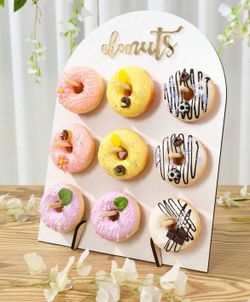 9 Hole Wooden Donut Display Stand, Home Donut Display Rack, Party Food Serving Stand, Birthday Wedding Family Event Party Food Rack, Donut Wooden Disp