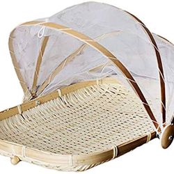 Food Serving Tent Basket - BESTCHANCEUS Hand-Woven Bamboo-Serving-Basket Dustproof-Bug-Proof Mosquitoesor Vegetable Fruits Food Meals Rectangle 34CMx2