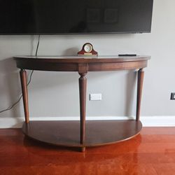 Cherry Wood Half Moon Console Sofa Table with Glass Top β 48"