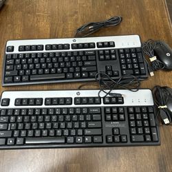 Lot of 2 -HP KU-0316 Black/Silver USB Wire keyboard and mouse