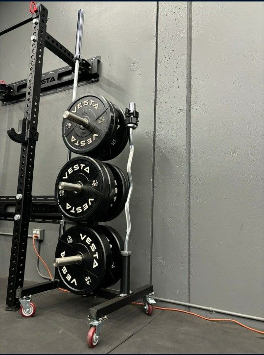 NEW Bumper Plates, Rubber Olympic Weights, Home Gym Weight Set, Folding Squat Rack, Adjustable FID Bench Press, Stall Mats, Rubber Flooring