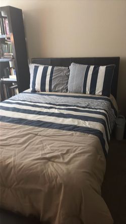 Black leather queen wood bed frame