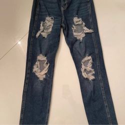 Distressed Ripped Blue Denim Jeans
