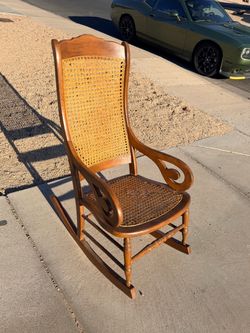 Brown Wood Wicker Back Rocking Chair