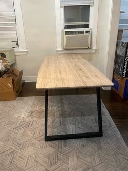 Large Modern Dining Table – 79” × 35” – Light Oak & Black Metal
