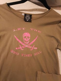 Vintage very rare "Smashing Grandpa" rock couture hot pink glitter and olive colored long sleeve lightweight top.