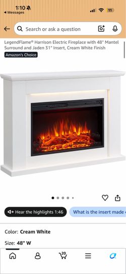 LegendFlame® Harrison Electric Fireplace with 48" Mantel Surround and Jaden 31" Insert, Cream White Finish