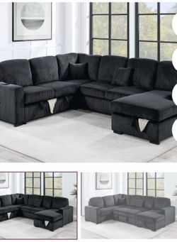 $650. 4Piece Convertible Sectional Sleeper Sofa ,Chaise Storage ,Sofa Storage & USB Ports