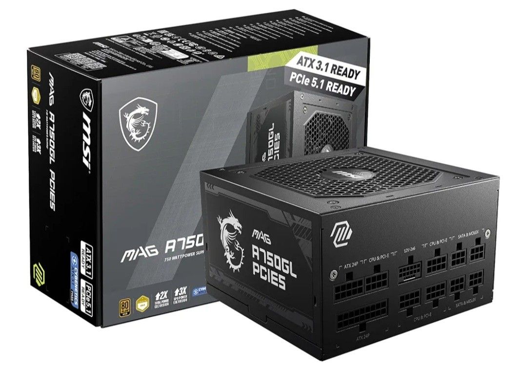 MSI MAG A750GL PCIE5, Fully Modular Compact Gaming 750W Power Supply