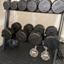 Dumbbells w/ Dumbbell Rack (& kettlebell)