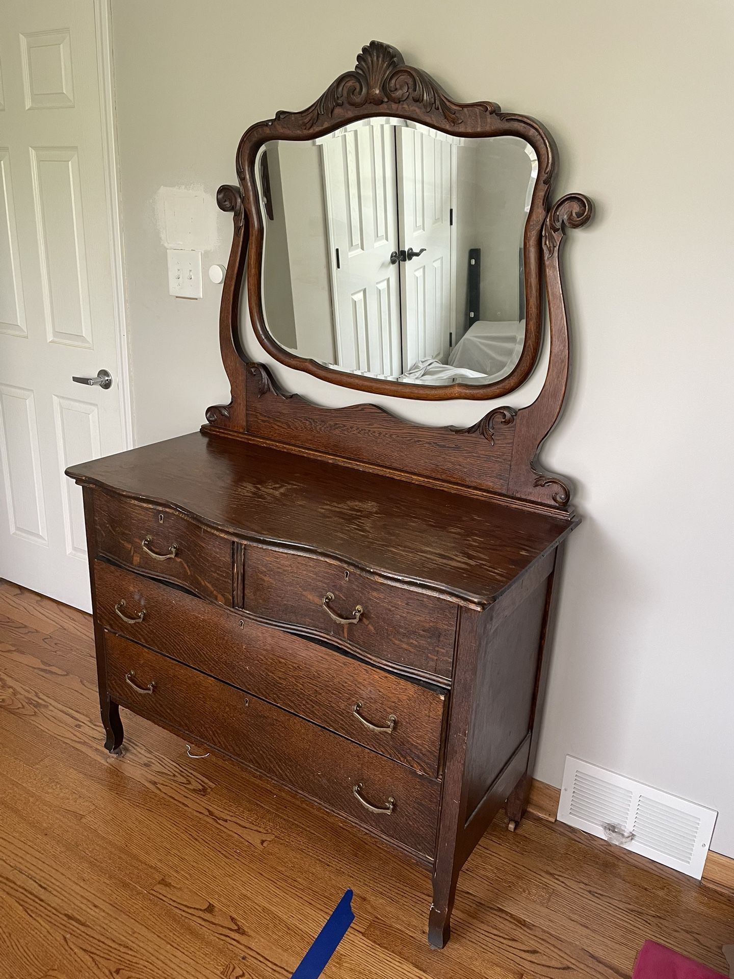 REDUCED AGAIN—Antique/Vintage Ornate Oak Beveled Mirror Dresser—Open to Offers—WANT GONE ASAP