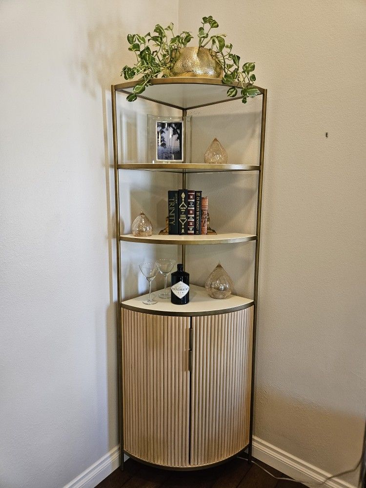 Crate & Barrel Corner Bookcase With Storage