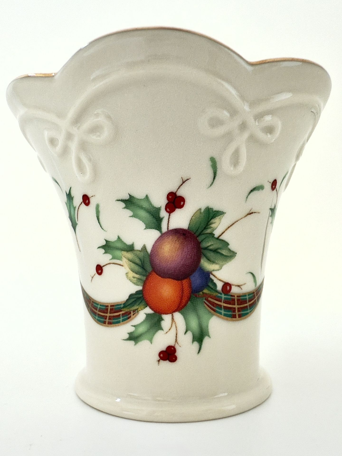 Lenox Holiday Tartan Embossed Votive Candle Holder, Dimension Collection, Excellent Condition, *Price Reduced