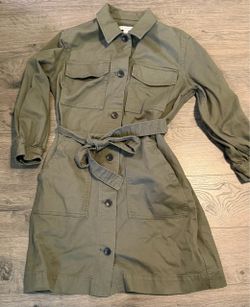 FREE ASSEMBLY- SIZE: M - Army Green Belted Long Sleeve Utility Mini Dress