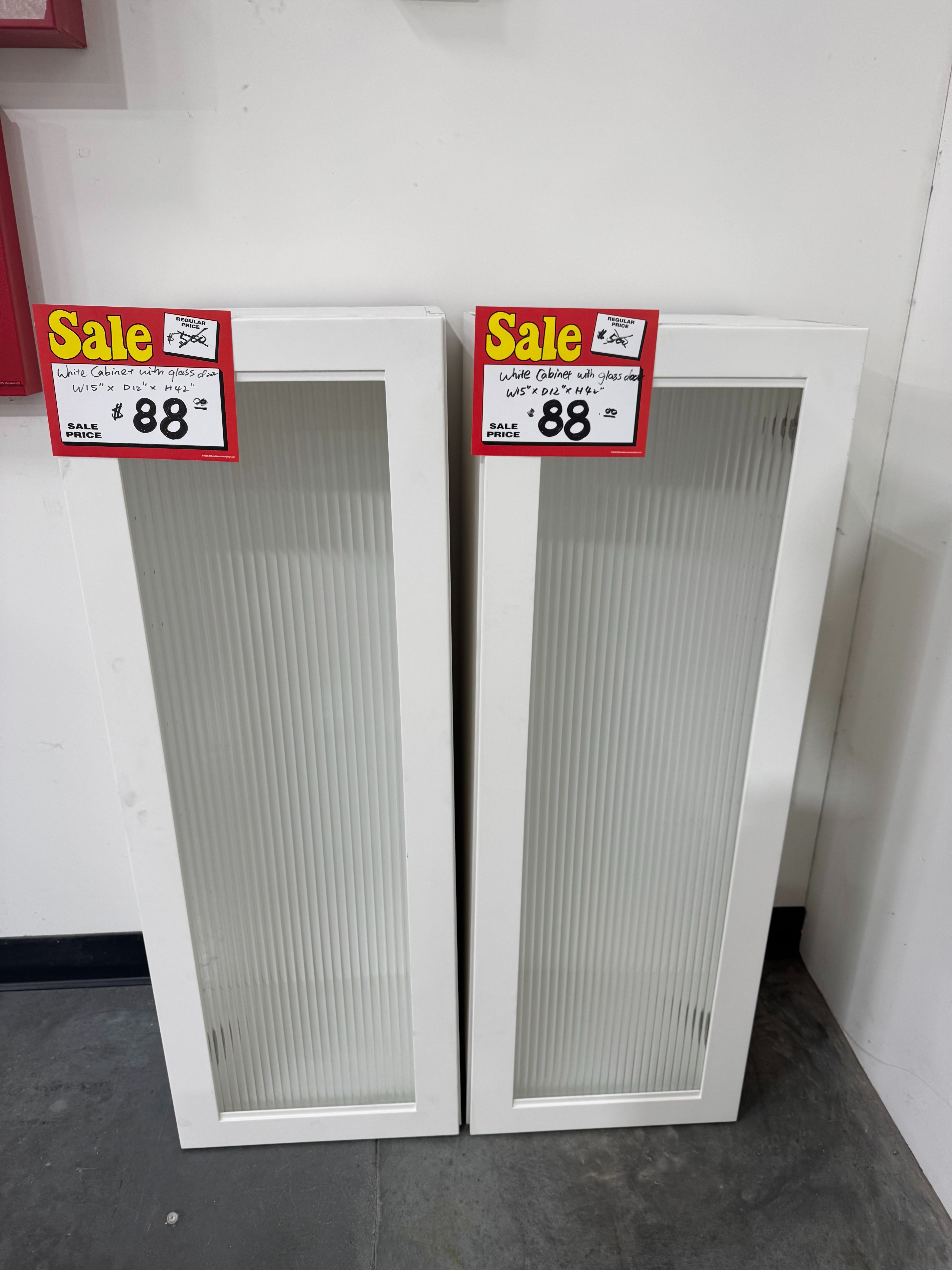 White solid wood cabinet with glass door
