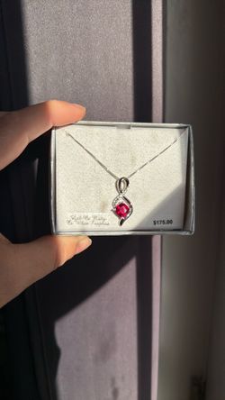Silver Ruby & White Sapphire Pendant Necklace