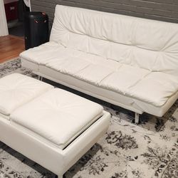 Off-White Leather Couch/Sofa And Coffee Table Set