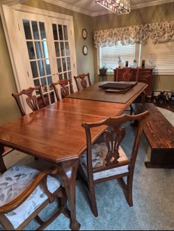Dining Room Table, Server, 6 Chairs and Bench