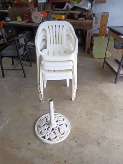Patio Chairs And Umbrella Stand