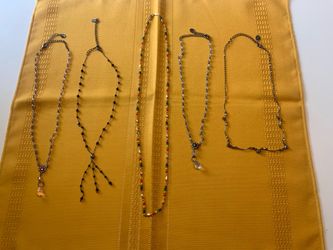 Lot 5 Delicate Crystal Beaded Necklaces Black Lariat Rainbow Chain Teardrop