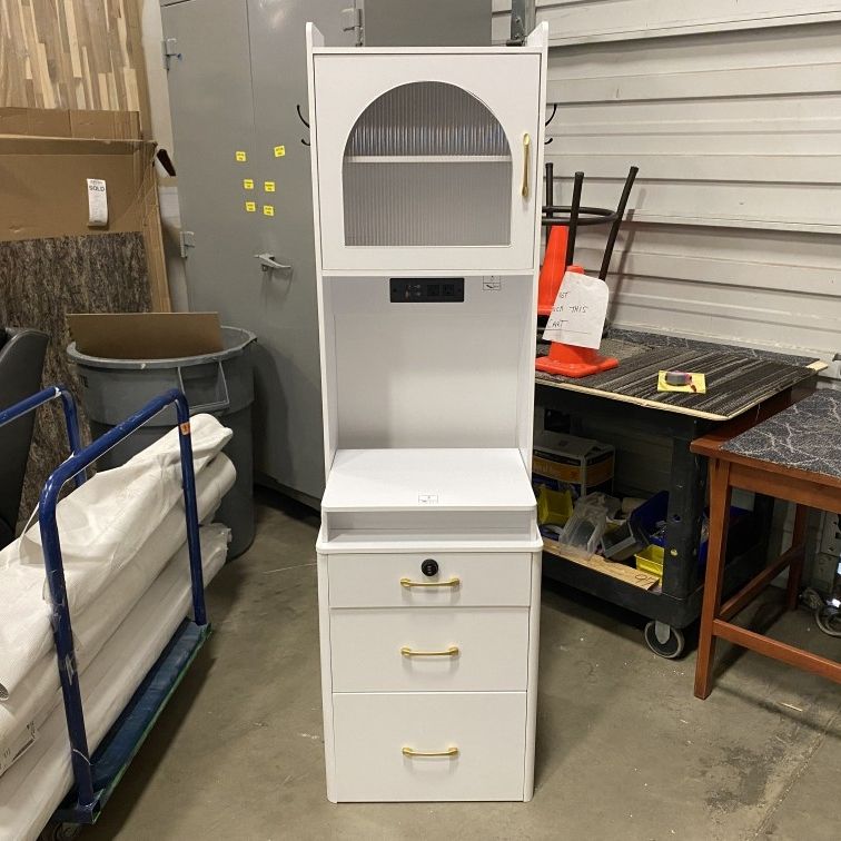 NEW! Skinny White Vanity Desk w/ Hideaway Mirror & Chair