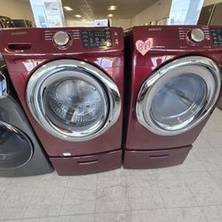 Samsung  Front Load Washer And Electric Dryer Set With Pedestal Used 