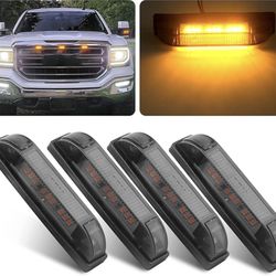 4" Inch Smoked Amber LED Front Grille Marker Lights Kit, 4Pcs 4 Inch Amber Full LED Center Grille Grill Running/Position Light Sealed 9 LEDs Pickup Tr