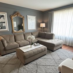 Large Taupe Sectional Sofa + Matching Ottoman – $350 