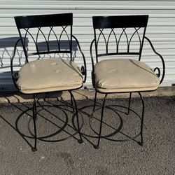 Pair of Wrought Iron Swivel Bar Chairs 