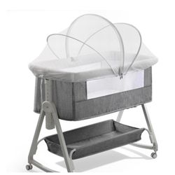 Baby Bassinet,3 in 1 Baby Bassinets Bedside Sleeper with Wheels and Mosquito Net,Bedside Bassinet for Baby with Comfy Mattress, Mattress&Breathable Me
