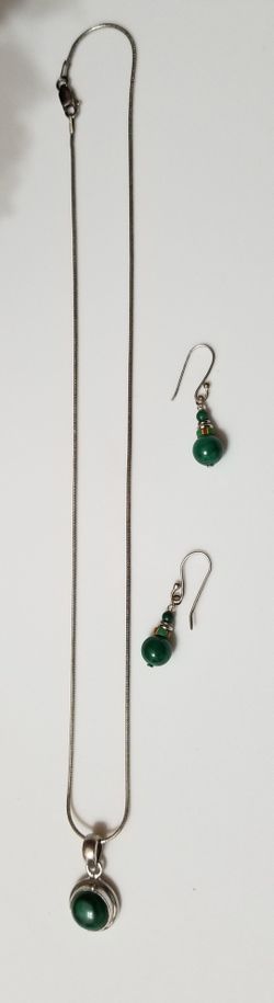 Green Jasper Pendant & Earrings