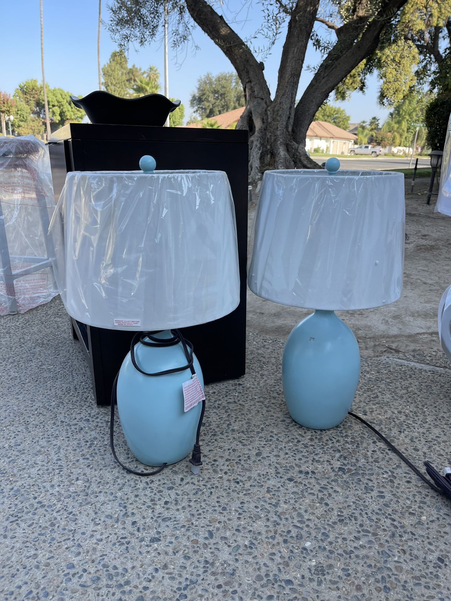 Brand New Set Of Baby Blue Matching Lamps 