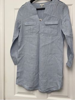 Joie Light Blue Linen-Blend Tunic Shirt dress size small