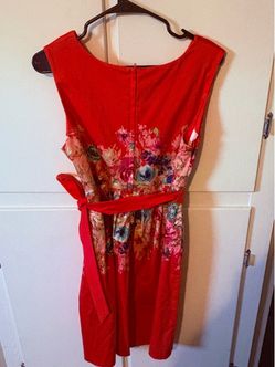 Red Floral Sleeveless maternity Dress with Belt