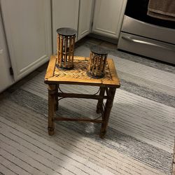 Really Cute Bamboo Table With Bamboo Candle Holders 16”tall