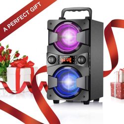 60W Bluetooth Speakers Portable Wireless Speaker with Double Subwoofer Heavy Bass, FM Radio, Microphone, Lights, Remote, EQ, Loud Stereo Sound System 