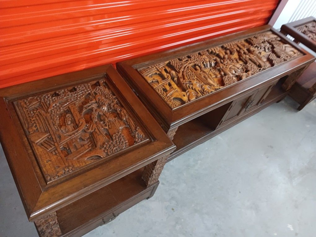 Antique Hand Carved Asian Tbls Good Condition