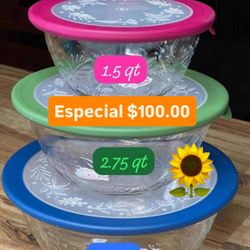 Set De 3 Bowles Fantasía $100.00 Especial Guarda Comida Ensaladas Postres Princess House Ventas Finales 