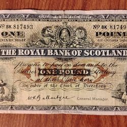 1962 Scotland vintage large size banknote bill currency