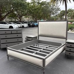 Beautiful Bedroom Set Queen Size Real Wood Dark Gray Color Like New