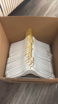40 White Wooden Coat Hangers with Gold Hook,