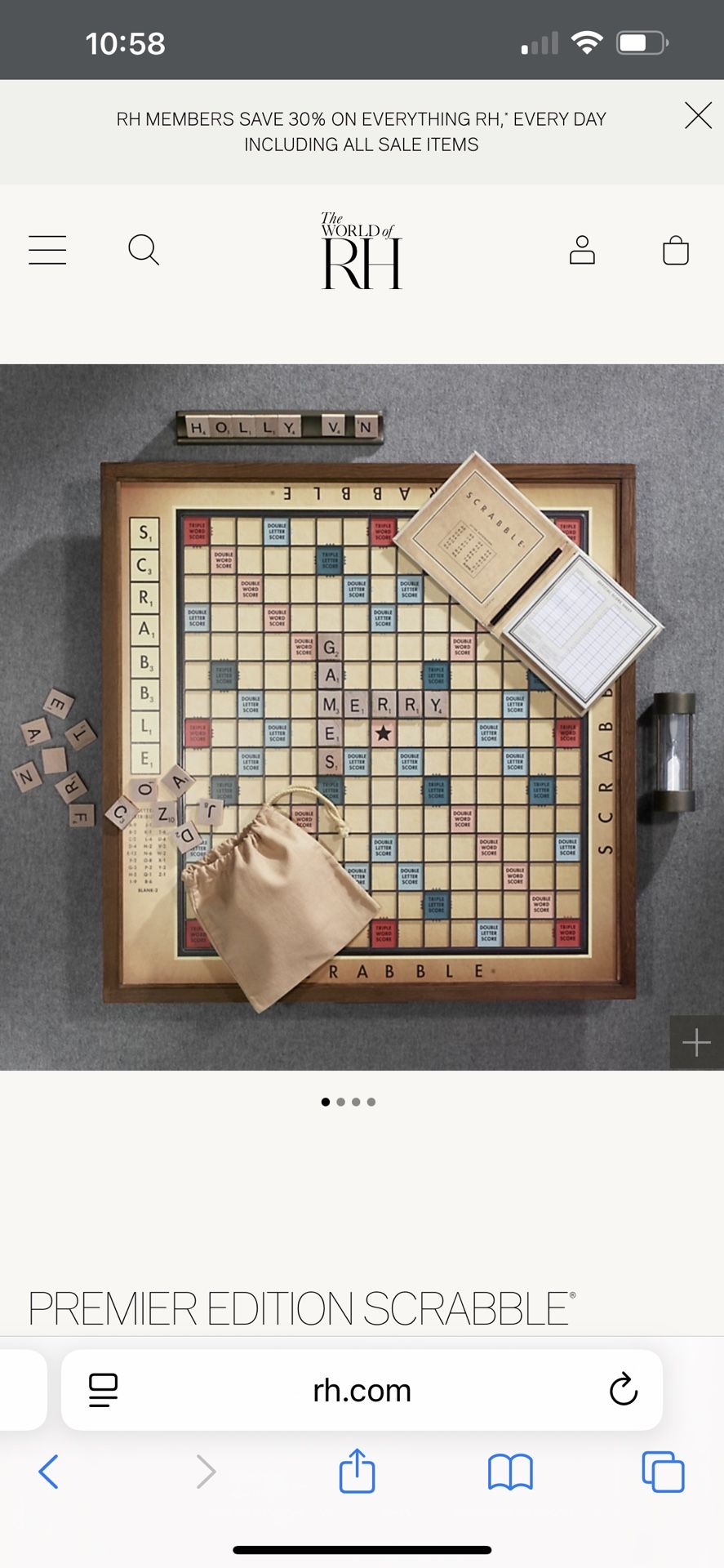 Restoration Hardware Scrabble Premier Edition Scrabble Game